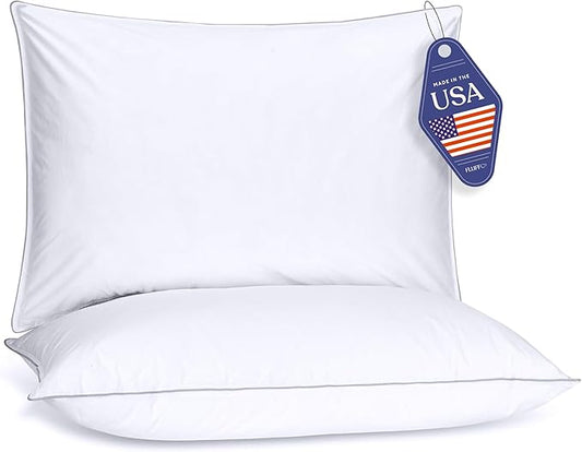FluffCo Down Alternative Pillows King Size Set of 2 - King Bed Pillows for Sleeping - Made in USA - Cooling Surface and Machine Washable for Side, Back, and Stomach Sleepers - Gift for Home