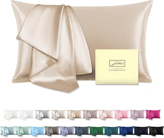 Mulberry Silk Pillowcase for Hair and Skin Pillow Case with Hidden Zipper Soft Breathable Smooth Cooling Silk Pillow Covers for Sleeping (Champagne, King(20"X 36"))