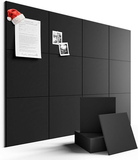 Large Felt Bulletin Board Large 48" x 36" Cork Board Alternative-12 Pack with 70 Safe Removable Adhesive Tabs, Cork Boards for Walls Cork Board for Home Office Classroom Pin Board - Black