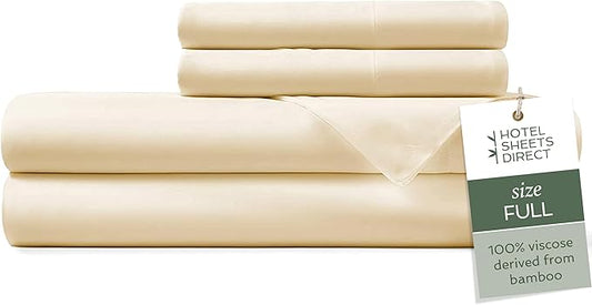 Hotel Sheets Direct 4 Piece Bed Sheet Set Full Size, 100% Viscose Derived from Bamboo Sheets Set with 2 Pillowcases, Cooling & Breathable Luxury Bedding, Moisture-Wicking & Silky Soft, Light Yellow