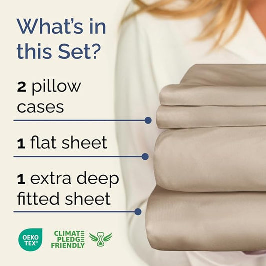Extra Deep Pocket Cal King Sheets - 4 Piece Breathable & Cooling Bed Sheets - Hotel Luxury Bed Sheet Set - Soft, Wrinkle Free & Comfy - Easily Fits Extra Deep Mattresses - Deep Pocket Wheat Sheets Set