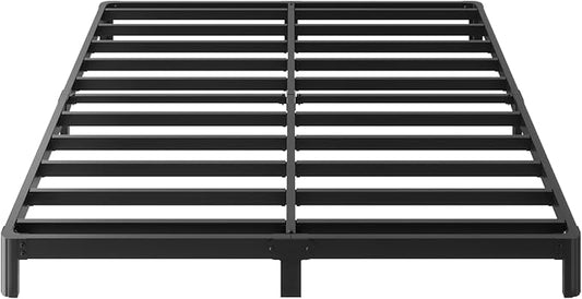 6 Inch Low Profile Queen Bed Frame Rounded Corner No Box Spring Needed, Heavy Duty Metal Queen Size Platform Bed Frame, Easy Assembly, Noise Free, Black