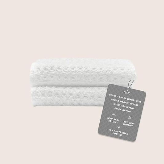 Italic Sedona Waffle Washcloths, 410 GSM 100% Cotton, Set of 2, Soft Textured Face Towels, Quick-Drying & Gentle, White