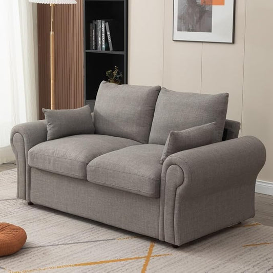 Panana Modern 2 and 3 Seats Loveseat Sofa Couch with Storage, Small Love Seat Couches for Living Room, Bedroom, Apartment, Office (Light Gray Linen Fabric, Ruched Arm - 2 Seater)