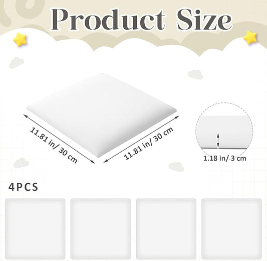 4 Pack Wall Padding for Playroom Peel and Stick Headboard 11.81" x 11.81" x 1.18" 3D Anti Collision Upholstered Wall Panels Self Adhesive Headboard Panel for Protection (White)