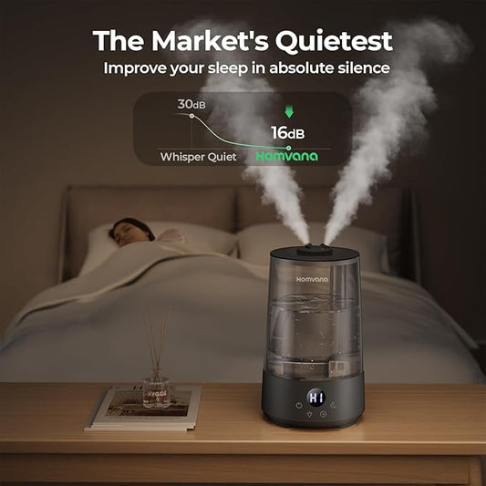 Homvana Humidifiers for Bedroom Home, 3.6L Cool Mist Top-Fill 34H Super Long Time, Quiet 23dB, Baby Humidifier, Oil Diffuser for Large Room, House, Plant, Nursery, Office, BPA FREE, Ultrasonic (Black)