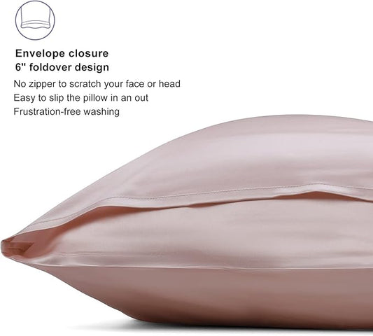 ALASKA BEAR Silk Pillowcase Envelope Closure, 22 Momme 100 Percent Mulberry Silk Pillow Slip Foldover Design, Washable and NO Zipper, King(1, Pink)