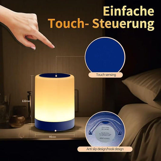 OORUN Touch Bedside Table Lamp,13 RGB Colors & 5 Brightness, USB Rechargeable Desk Lamp, Remote Control Dimmable Night Light with RGB Color Changing,Portable Lamp for Baby, Bedroom, Living Room (Blue)
