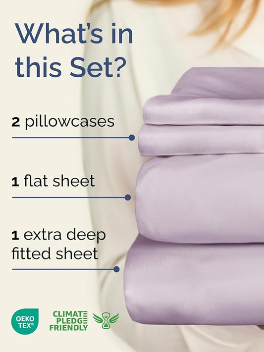 Extra Deep Pocket Queen Sheet Set - 4 Piece Breathable & Cooling Bed Sheets - Hotel Luxury Sheet Set - Ultra Soft, Wrinkle Free & Comfy - Fits Extra Deep Mattresses - Deep Pocket Light Lavender Sheets