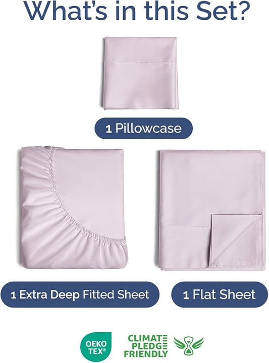 Extra Deep Pocket Twin XL Sheets - 3 Piece Breathable & Cooling Bed Sheets - Hotel Luxury Bed Sheet Set - Soft, Wrinkle Free & Comfy - Easily Fits Extra Deep Mattresses - Light Lavender Sheets Set