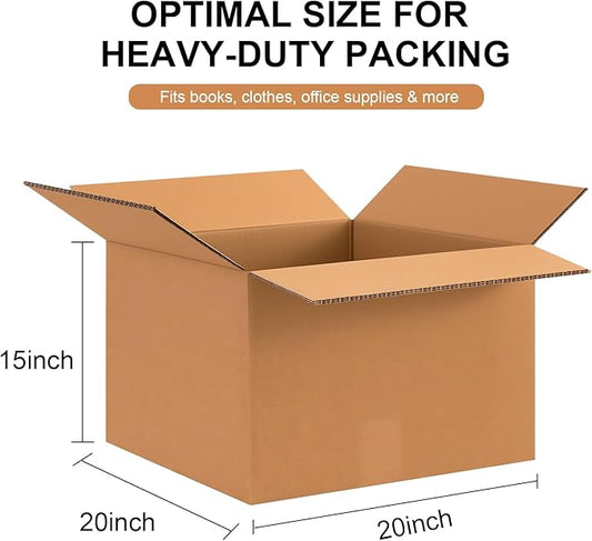 Large Moving Boxes Heavy Duty, 12 Pack 20" x 20" x 15" Double Corrugated Packing Boxes for Moving Shipping Storage (20"x 20"x 15"(No Handle))