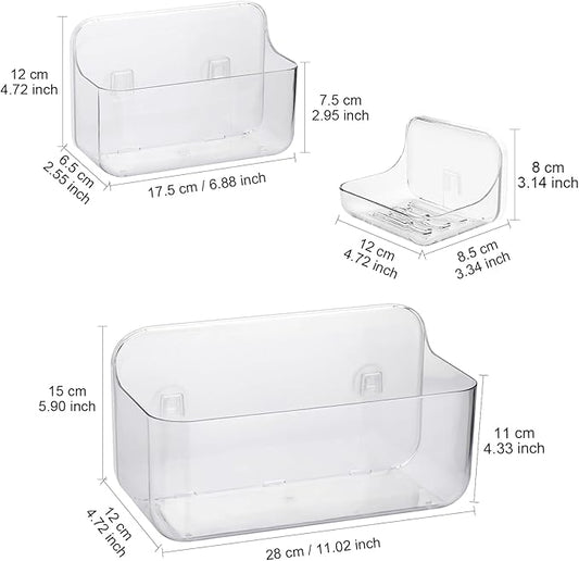 Diesisa 3pc Acrylic Wall Mount Organizer, Adhesive Clear Shower Caddies,Acrylic Soap Basket for Wall,No Drilling Hang Walls,with Self Adhesive Tape, for Bathroom, Kitchen, Living Room