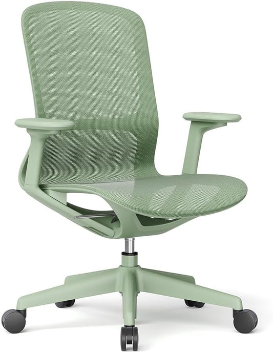 Ergonomic Mesh Office Chair with Lumbar Support, Multicolor Rolling Task Chair, Adjustable Computer Desk Seating for Home Office (Green-Pro)
