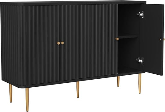 48" Sideboard Buffet Cabinet with Storage,Modern Accent Cabinet with 4 Door and Removable Shelves,Credenza Buffet Table for Living Room,Dinning Room,Entryway,Black