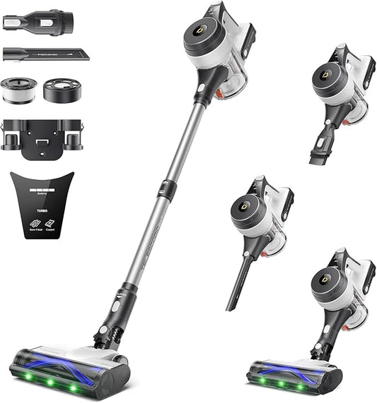 YONNDER Cordless Vacuum Cleaner, 50KPA/550W/70Mins Powerful Stick Vacuum for Home, Anti-Tangle, Self-Standing, Lightweight, Charging Dock, Vacuum Cleaner for Hardwood Floor/Carpet/Pet Hair/Car, M1
