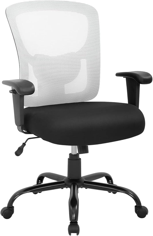 BestOffice Big & Tall Office Chair, 400 lb Capacity Mesh Desk Seating with Lumbar Support, Wide Seat, Adjustable Arms, Rolling Swivel High-Back Ergonomic Executive Task Model for Home Office, White