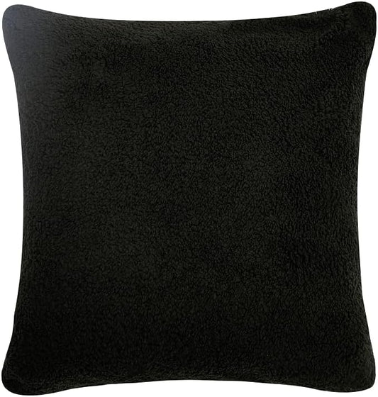 Reafort Ultra Soft Sherpa Euro Sham Pillow Case 26"x26" Replacement with Zipper Closure (Black, 26"x26" Euro Sham)