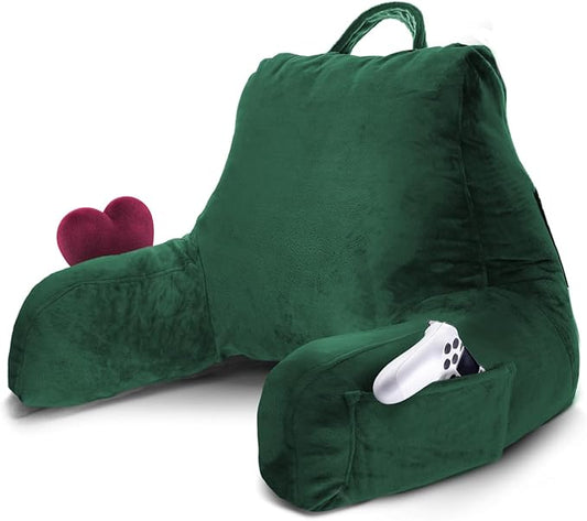 Nestl Reading Pillow for Kids & Teens with Shredded Memory Foam, Backrest Pillows for Reading, Watching, and Gaming, Use on The Couch, Bed, or Floor, Adjustable Support with Washable Cover Dark Green