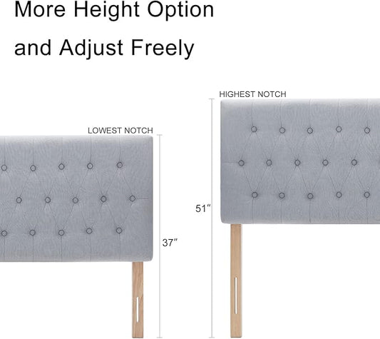 Kingfun Upholstered Tufted Twin Bed Headboard in Modern Button Design, Adjustable Solid Wood Head Board, Premium Linen Fabric Padded Headboards in Bedroom, Grey