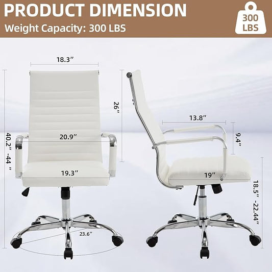 Conference Room Chairs, Ergonomic Executive Office Chair, Ribbed Leather Desk Chair with Lumbar Support, Adjustable Height Mid-Back Swivel Chair with Padded Seat