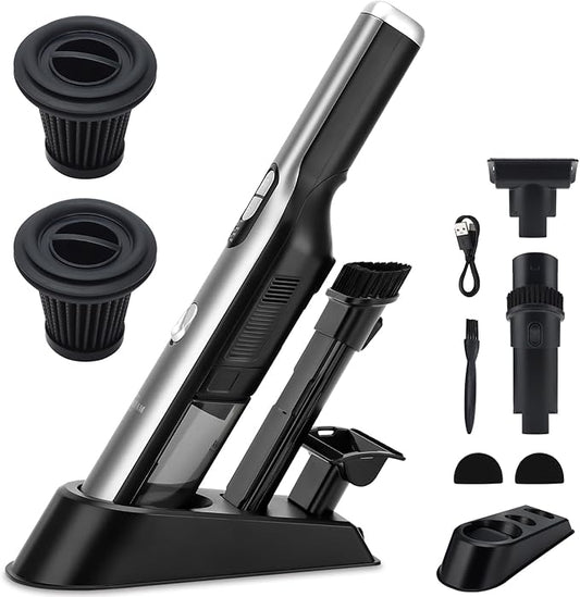 Handheld Vacuum Cordless Car Vacuum Cleaner with 18KPa Powerful Suction, Portable Chargeable Handy Vac with LED Front Light & Storage Dock, Dust Buster for Office Home, Pet Brush for Pet Hair, Gray
