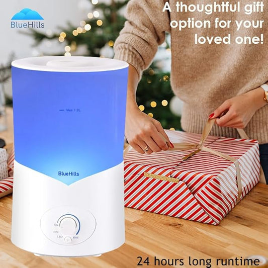 BlueHills Large 1000 ML XL Essential Oil Diffuser White Aromatherapy Humidifier 1 Liter Capacity for Big Living Area Baby Room Home Long Run Huge Coverage Area High Mist Large Size 1L A1