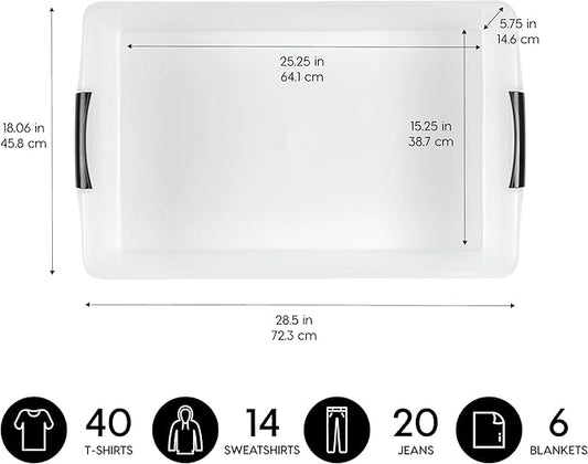 IRIS USA 40 Qt Plastic Under Bed Storage Nestable Organizer Bin Container with Secure Lids and Durable Buckles, 3-Pack, Under Bed Storage Containers for Clothes Shoes Bedding, Black/Clear