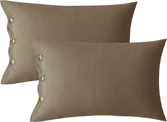 JELLYMONI Pillowcases Standard Set of 2 Cotton Button Pillow Covers 20×26in Khaki Bed Pillow Cases 100% Washed Cotton Soft Breathable (Pillows are not Included)