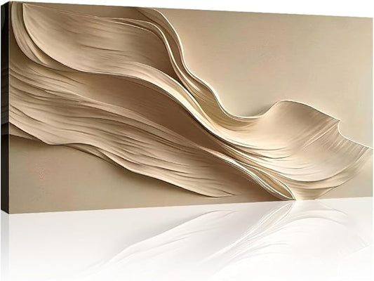 Tailored Canvases Beige Abstract Minimalist Wall Art – Modern Waves Design for Living Room or Office - Neutral Beige Canvas Painting Decor – Contemporary Wall Accent in Minimalist Abstract Style 48x24