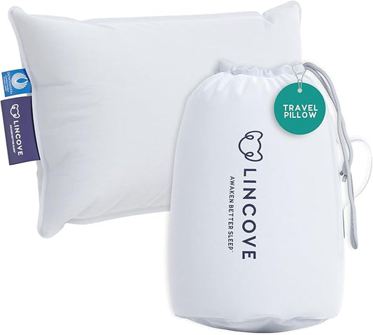 Lincove Canadian Down Feather Travel Pillow - Luxury Pillows to Support Head, Neck, While Sleeping on Airplanes, Cars, Hotels & Home - Comfortable Vacation Sleeping Essential, 13"x18"