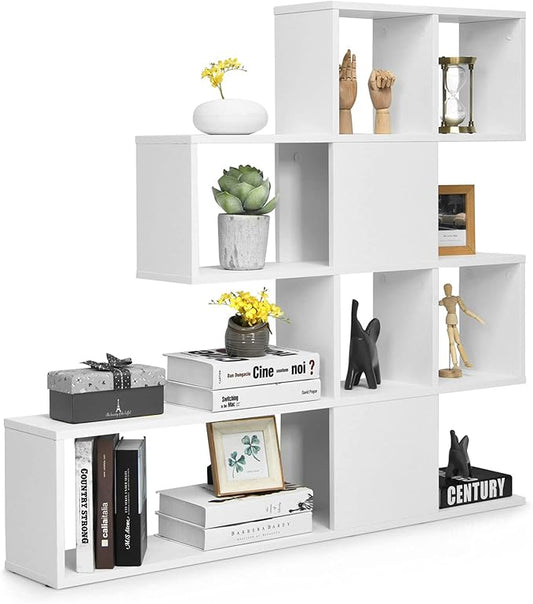 Tangkula 8 Cubes Bookshelf, Modern Ladder Corner Bookcase, 8-Cube Open Stepped Storage Bookcase, 5-Tier Display Shelf for Home Office, 47 x 8 x 43 Inch, Living Room Divider Bookshelf