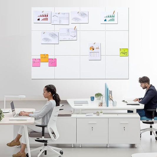 Cork Bulletin Board 48" x 36" - Large Dart Board Wall Protector - 12 Pack Felt Tiles, 60 Removable Safe Adhesive Tabs & 40 Pushpins - for Office, School, Home Decor - Pure White