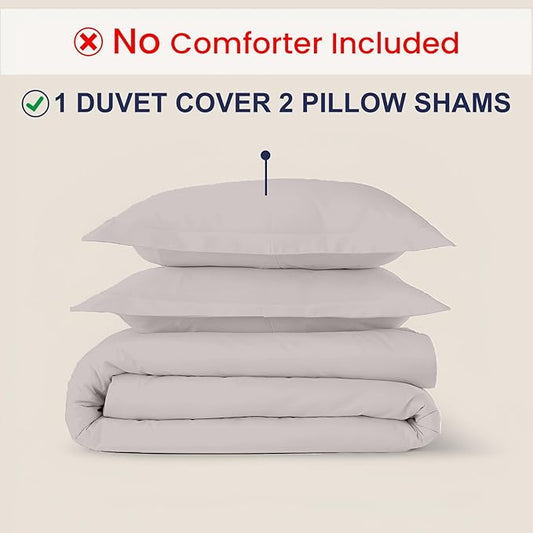 Kotton Culture 3 Pc Twin XL/Twin Duvet Cover Set-100% Egyptian Cotton Sateen 600 Thread Count Ultra Soft Premium Durable Comforter Cover Zipper Closure & Corner Ties- (Light Grey, 68" X 90")