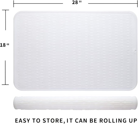 Silicone Dish Drying Mat for Multiple Usage,Easy clean,Eco-friendly,Heat-resistant Silicone Mat for Kitchen Counter or Sink,Refrigerator or Drawer Liner Translucent 3XL 28 inches x 18 inches