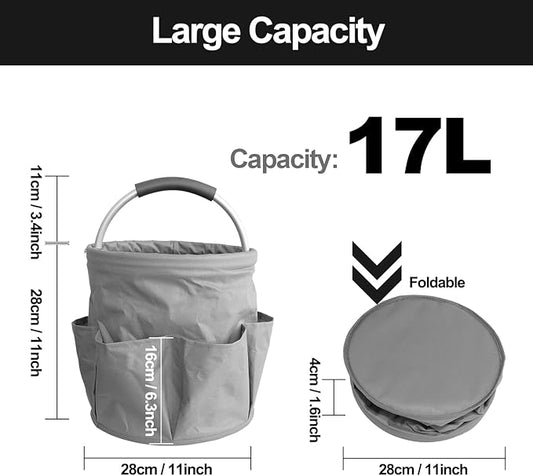 Bucket 17L Cleaning Organizer with Handle with 6 Pockets Foldable Storage Blue Portable Cleaning Bucket Bag Shower Box Home Garden Multifunctional Camping Storage Basket