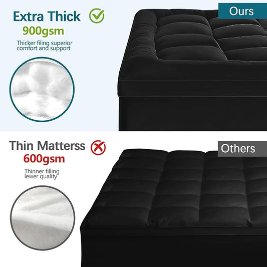 CYMULA Mattress Topper Queen Size - Extra Thick Cooling Mattress Pad Cover for Back Pain - Soft Mattress Protector Firm Bed Topper Pillow Top with 8-21 Inch Deep Pocket 3D Snow Down Alternative Fill