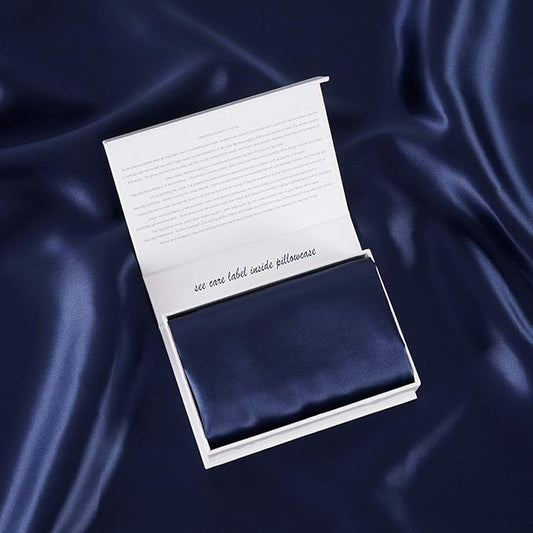 ALASKA BEAR Silk Pillowcase Envelope Closure, 22 Momme 100 Percent Mulberry Silk Pillow Slip Foldover Design, Washable and NO Zipper, Queen(1, Navy)