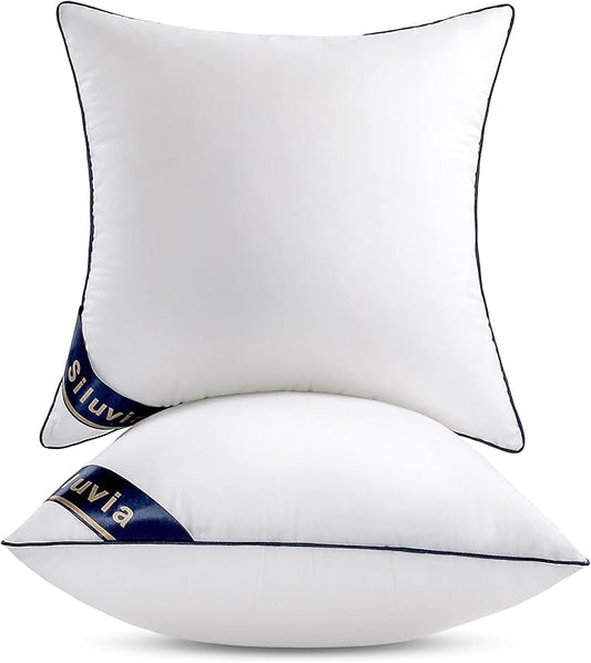 Siluvia 20"x20" Pillow Inserts Set of 2 Decorative Square Square Throw 20 Pillows with 100% Cotton Cover for Sofa, Couch, and Bed - White