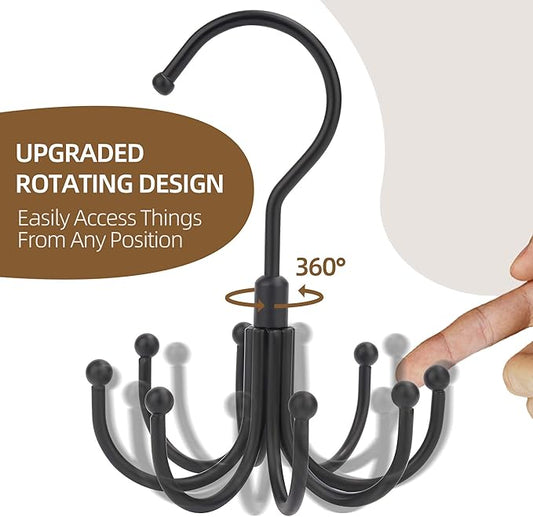 ZEDODIER Belt Hanger, 2 Pack Rotatable Belt Rack Closet Accessories Organizer, Maximum 24 Storage Capacity, Hanging Holder Storage Hook for Belt, Bra, Tank Top, Tie, Scarf, Purse, Black