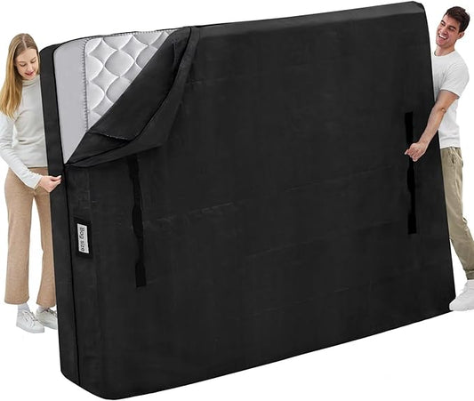 Mattress Bags for Moving and Storage, BETU Waterproof Mattress Protector Mattress Cover California King with 8 Heavy Duty Handles & Zipper Extra Thick Moving Supplies for Bed (86x75x13.5 Black)