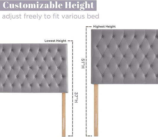 Kingfun Upholstered Queen Headboard Only, Premium Velvet Button Tufted Headboards, Adjustable Solid Wood Head Board, Padded Headboard with Solid Wood Legs in Bedroom (Gray)