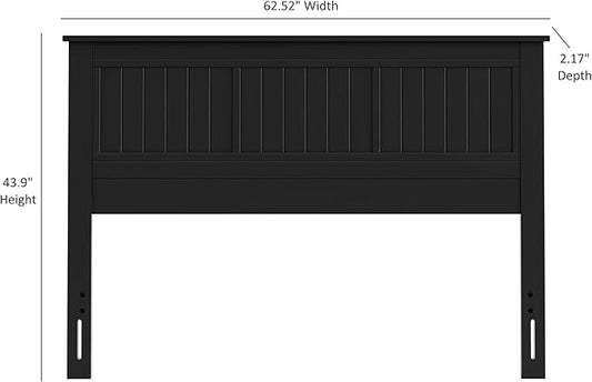 Serene Solid Wood Window-Pane Panel Headboard – Easy Assembly, Casual Coastal Style – Queen Size in Black