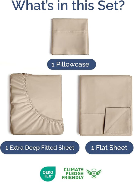 Extra Deep Pocket Twin XL Sheets - 3 Piece Breathable & Cooling Bed Sheets - Hotel Luxury Bed Sheet Set - Soft, Wrinkle Free & Comfy - Easily Fits Extra Deep Mattresses - Deep Pocket Cream Sheets Set