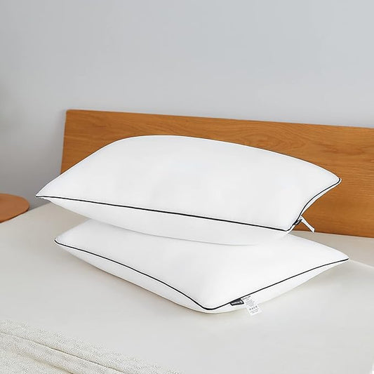 Acanva Cooling Bed Pillows for Sleeping, Luxury Hotel Quality 3D Microfiber Filling with Breathable Cover for Side Back and Stomach Sleepers, Reduces Neck Pain, Standard (Pack of 2), Black 2 Count