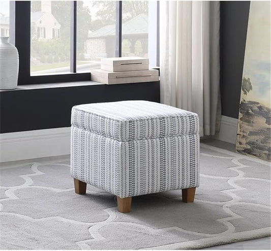 HomePop Home Decor | K7342-F2359 |Classic Square Storage Ottoman with Lift Off Lid | Ottoman with Storage for Living Room & Bedroom, Blue Stripe Large