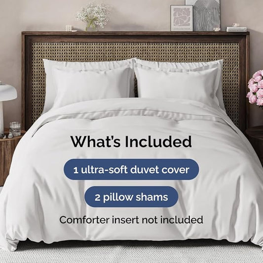 Duvet Cover Oversized Queen Size Set - Extra Soft Duvet Cover 98 x 98 with 2 Pillow Sham - Hotel Luxury, Easy Care & Fade Free w/ Zipper Closures & Ties - Comfy Breathable Bedding Set (French Grey)