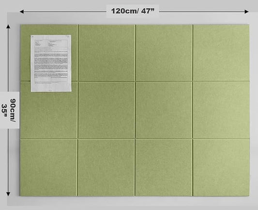 Felt Wall Tiles | Large Cork Board Alternative | Aesthetic Felt Bulletin Board for Office, Home & Classroom | Large Cork Boards for Walls Pinboard (12-Pack) | Spring Green