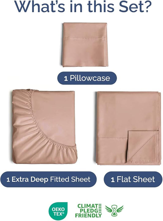 Extra Deep Pocket Twin XL Sheets - 3 Piece Breathable & Cooling Bed Sheets - Hotel Luxury Bed Sheet Set - Soft, Wrinkle Free & Comfy - Easily Fits Extra Deep Mattresses - Deep Pocket Mauve Sheets Set