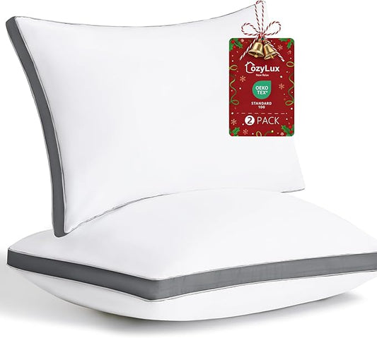 CozyLux Pillows King Size Set of 2, Soft Supportive 3D Down Alternative Bed Pillow for Sleeping 2 Pack Dark Grey, Luxury Hotel Quality Gusseted Bedding Pillows for Back, Stomach or Side Sleepers 18x34