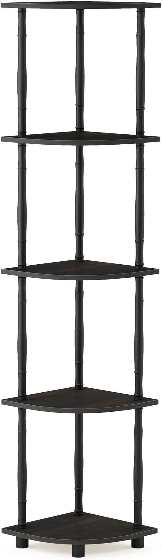 Furinno Turn-N-Tube 5 Tier Corner Display Rack Multipurpose Shelving Unit with Classic Tubes, Espresso/Black (18035EX/BK)